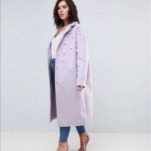 Plus size curvy coat in lilac color with pearls